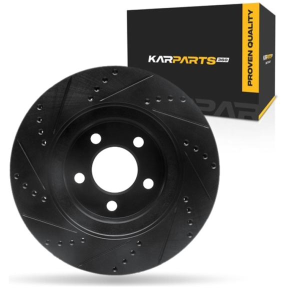 KarParts360 For Ford Explorer Sport Trac 2001 02 03 04 2005 Brake Rotor Front, Passenger Side | Cast Iron | Black Finish | Drilled And Slotted Style | 72 Millimeters/2.83 Inches Center Hole Diameter