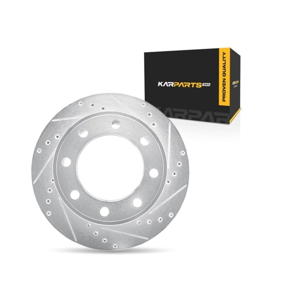 KarParts360 For Ford F-250/F-350 Super Duty 2005-2012 Brake Rotor Set Rear, Passenger Side | Cast Iron | Silver Finish | Vented | Drilled & Slotted Style | 170 Millimeters/6.69 Inches Bolt Circle