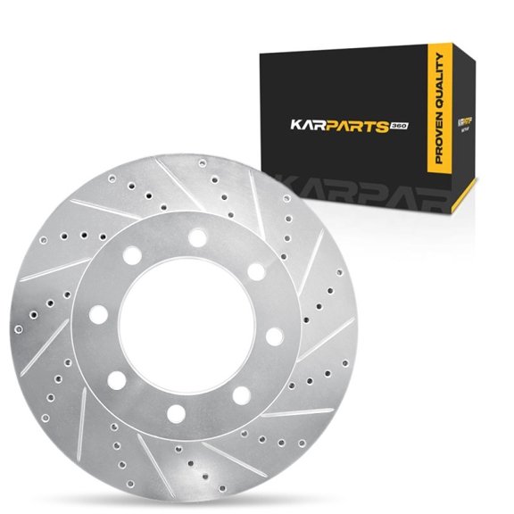 KarParts360 For Ford F-450 Super Duty 2013 2014 2015 2016 Brake Rotor Set Front, Passenger Side | Cast Iron | Silver Finish | Vented | Drilled & Slotted Style | 170 Millimeters/6.69 Inches Bolt Circl