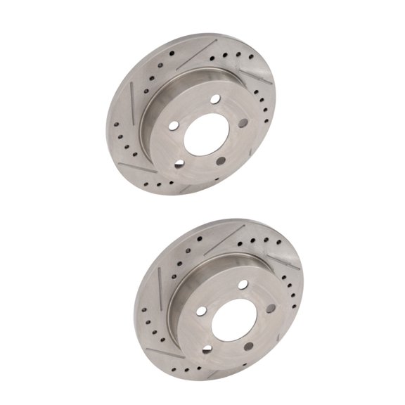 KarParts360 For Ford Mustang 1994-2004 Brake Discs Driver And Passenger Side | Pair | Rear | Natural Finish | Cross-Drilled And Slotted | 10.51 Inches Diameter | Solid | 5 Lugs | 1217, 19728, 27111