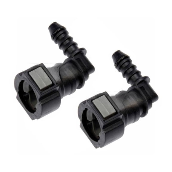 KarParts360 Fuel Line Connectors | Plastic, Rubber Material | Black | 90 Degree End 1 and 2 Connector | Quick Disconnect End 1 | Barb End 2 | Elbow Fuel Line Connector Design | 2 Pieces