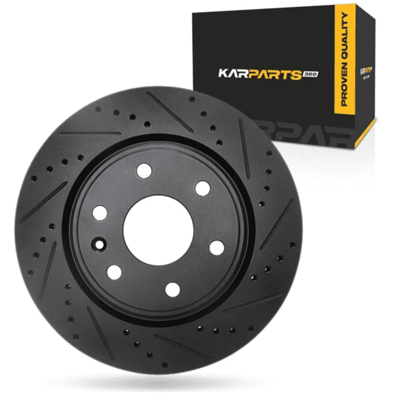 KarParts360 For GMC Acadia Limited 2017 Brake Rotor Front, Passenger Side | Cast Iron | Vented | Black Finish | Drilled And Slotted Style | 27.5 Millimeters/1.08 Inches Discard Thickness