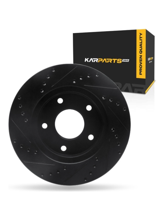 For GMC Jimmy 1997 98 99 00 2001 Brake Rotor Front, Passenger Side | Cast Iron | Vented | Black Finish | Drilled And Slotted Style | 27.5 Millimeters/1.08 Inches Discard Thickness