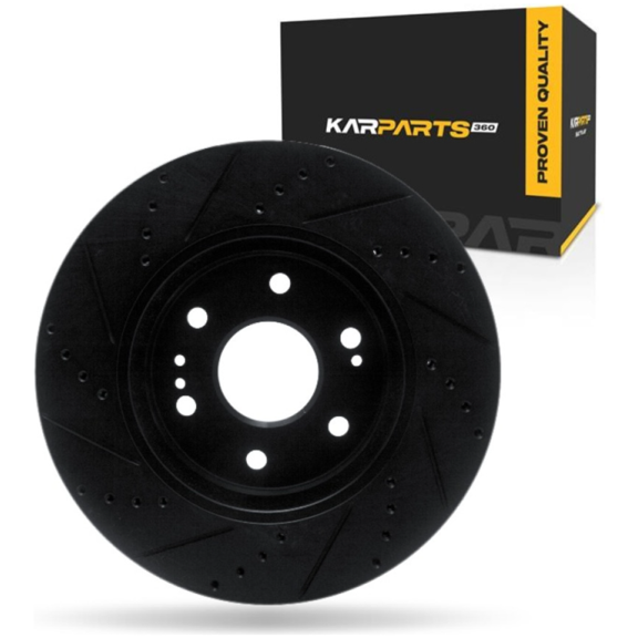 KarParts360 For GMC Yukon 2021 22 23 24 25 2026 Brake Rotor Front, Passenger Side | Cast Iron | Vented | Black Finish | Drilled And Slotted Style | 28 Millimeters/1.10 Inches Discard Thickness