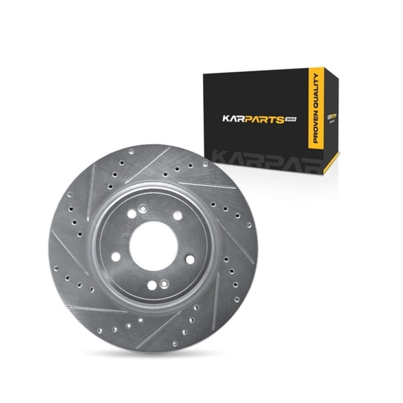 KarParts360 For Genesis G70 2019 20 21 22 2023 Disc Brake Rotor Driver Side | Front | Cast Iron Material | Silver Color | Optional Design Full Cast | Vented Type | Drilled & Slotted Style