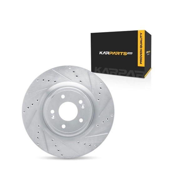 KarParts360 For Genesis G70 2019 2020 2021 2022 Disc Brake Rotor Passenger Side | Front | Cast Iron Material | Silver Color | Optional Design Full Cast | Vented Type | Drilled & Slotted Style