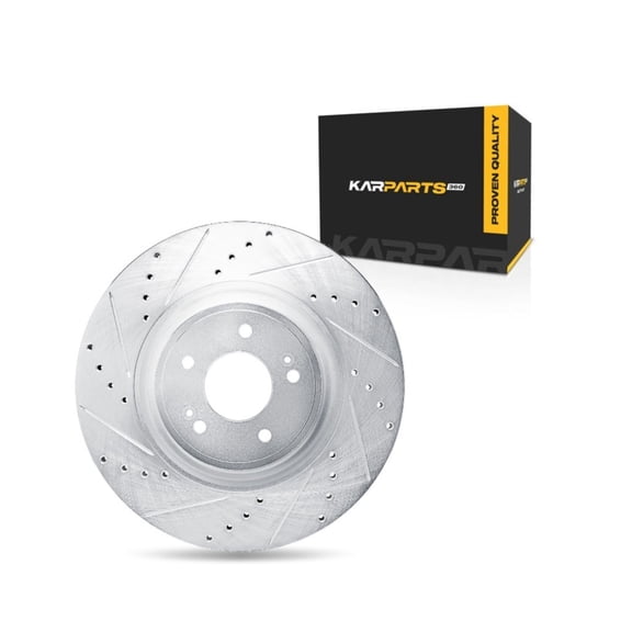 KarParts360 For Genesis G70 2022 2023 Disc Brake Rotor Driver Side | Front | Cast Iron Material | Silver Color | Optional Design Full Cast | Vented Type | Drilled & Slotted Style