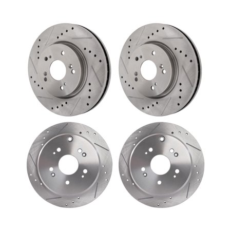 KarParts360 For Honda CR-V 2007-2016 Brake Discs Driver And Passenger Side | Front And Rear | 4-Wheel Set | Natural | Cross-Drilled And Slotted | Front-Vented/Rear-Solid Disc | 5 Lugs | 19374, 31372