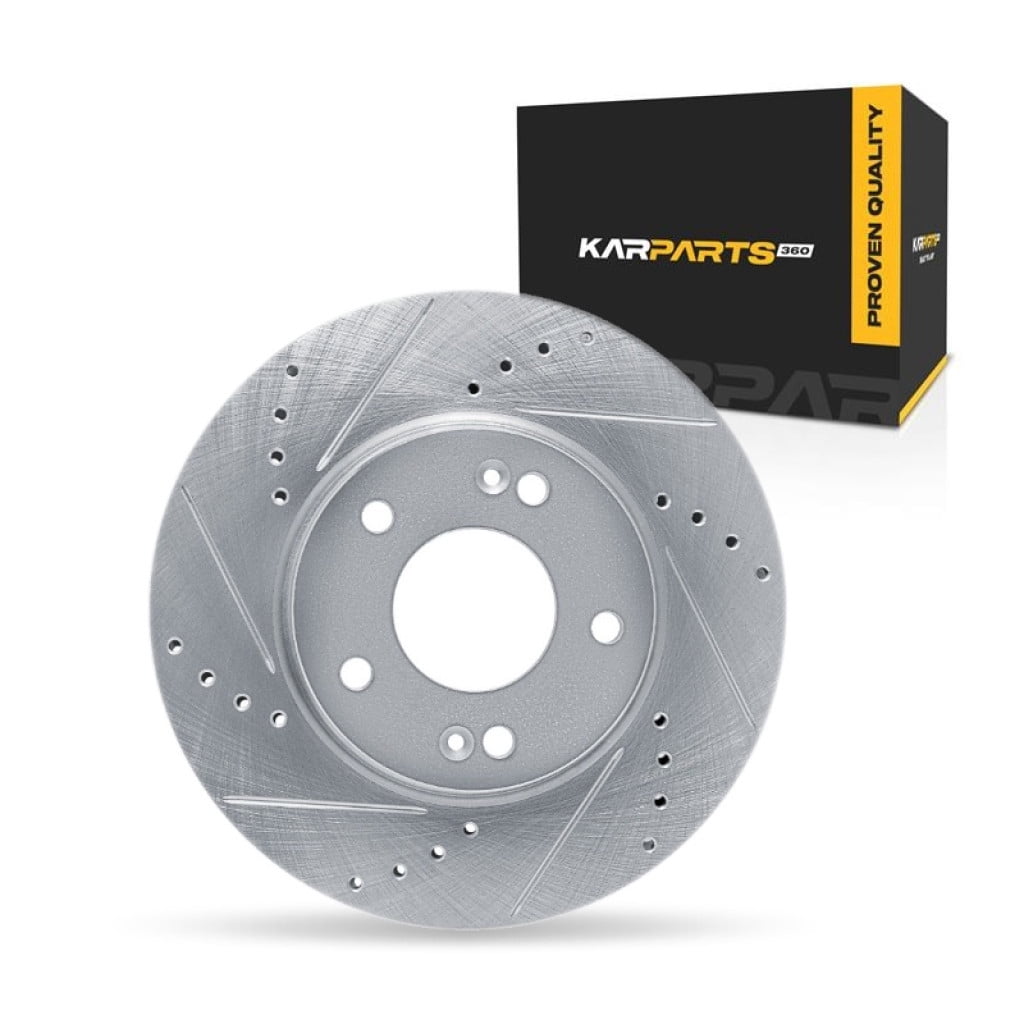 KarParts360 For Hyundai Elantra 2021 22 23 24 2025 Disc Brake Rotor Front, Driver Side | Cast Iron | Silver Finish | Drilled And Slotted Style | 69 Millimeters/2.72 Inches Center Hole Diameter