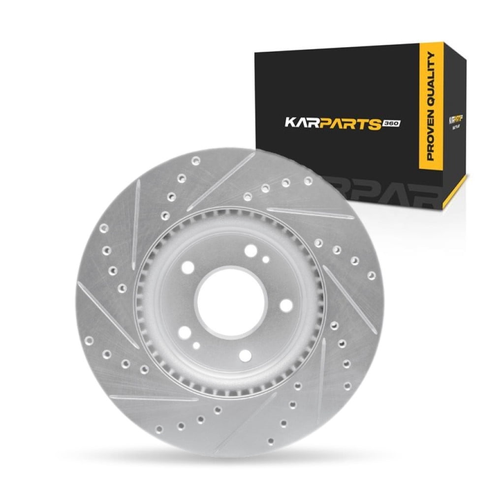 KarParts360 For Hyundai Elantra 2021 22 23 24 2025 Disc Brake Rotor Front, Passenger Side | Cast Iron | Drilled And Slotted Style | Silver Finish | 69 Millimeters/2.72 Inches Center Hole Diameter