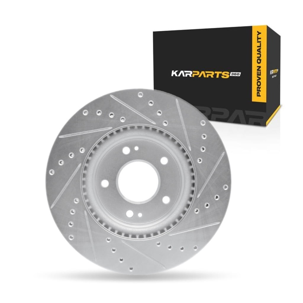 KarParts360 For Hyundai Kona/Kona Electric 2024 2025 Disc Brake Rotor Front, Driver Side | Cast Iron | Drilled And Slotted Style | Silver Finish | 69 Millimeters/2.72 Inches Center Hole Diameter