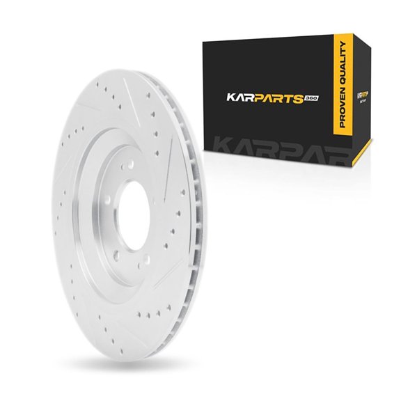 KarParts360 For Hyundai Kona N 2022 2023 Disc Brake Rotor Rear, Driver Side | Cast Iron | Silver Finish | Drilled And Slotted Style | 18 Millimeters/0.71 Inches Discard Thickness