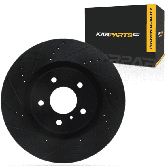 KarParts360 For Infiniti G35 2003 2004 Brake Rotor Front, Driver Side | Cast Iron | Vented | Black Finish | Drilled And Slotted Style | 68 Millimeters/2.68 Inches Center Hole Diameter