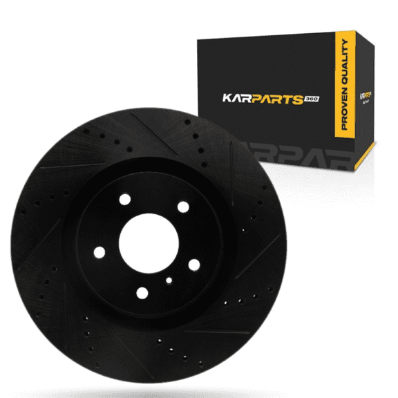 KarParts360 For Infiniti G35 2003 2004 Brake Rotor Front, Passenger Side | Cast Iron | Vented | Black Finish | Drilled And Slotted Style | 68 Millimeters/2.68 Inches Center Hole Diameter