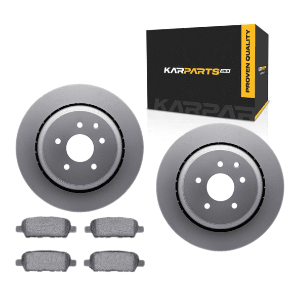 KarParts360 For Infiniti G35 2008 Rotors And Brake Pads Rear | Cast Iron | Vented | Ceramic Pads | Performance/Racing Driving Style | Plain Rotor Style | 5 Lugs