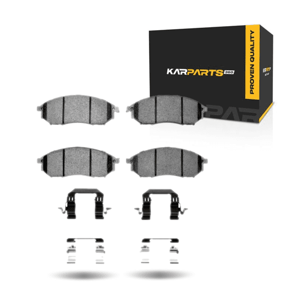 KarParts360 For Infiniti M56 2011 2012 2013 Disc Brake Pads Front | Ceramic Friction | Included Clips, Hardware, Shims Option | Low Dust Rating | 157.2 Millimeters/6.19 Inches Pad Length