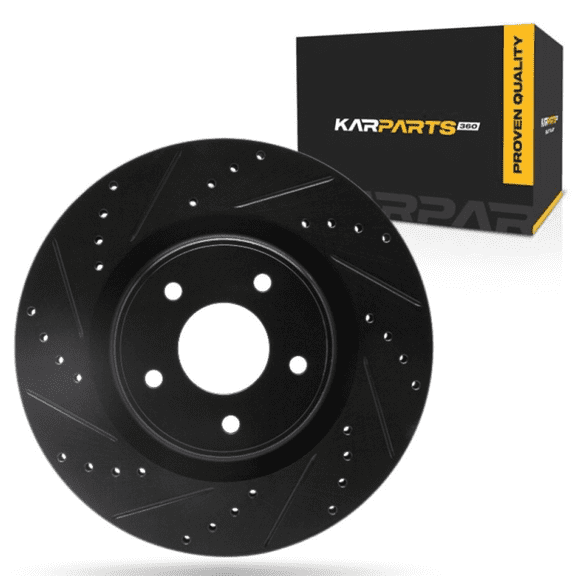 KarParts360 For Infiniti Q50 2014-2024 Brake Rotor Front, Driver Side | Cast Iron | Vented | Black Finish | Drilled And Slotted Style | 68 Millimeters/2.68 Inches Center Hole Diameter
