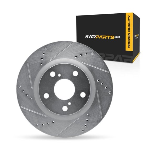 KarParts360 For Infiniti QX60 2022 2023 2024 Disc Brake Rotor Rear, Driver Side | Cast Iron | Vented | Silver Finish | Drilled And Slotted Style | 68 Millimeters/2.68 Inches Center Hole Diameter