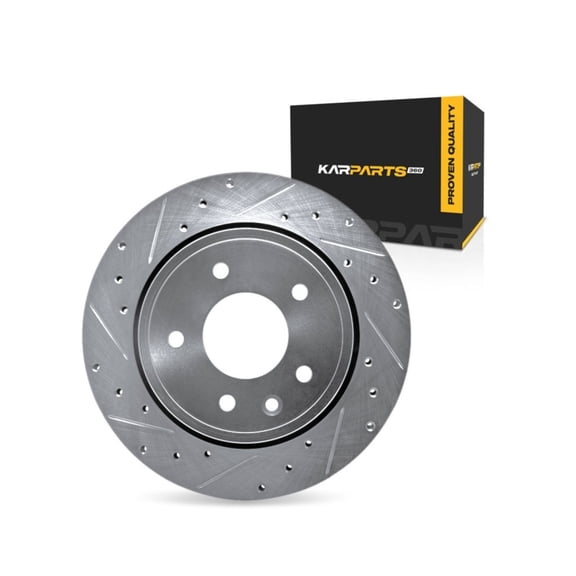 KarParts360 For Jaguar XJR 1995-2003 Brake Rotor Set Rear, Passenger Side | Cast Iron | Silver | Vented Rotor | Drilled & Slotted | 120.7 Millimeters / 4.75 Inches Bolt Circle