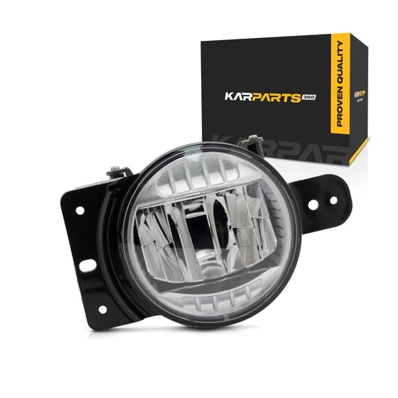 KarParts360 For Jeep Gladiator 2021 2022 Fog Light Driver Side | Clear Lens | LED | PC Plastic Housing | Screw In | PC Plastic Lens | Horizontal Tab | w/ Bulbs | Replacement For CH2592171 | 68504497A
