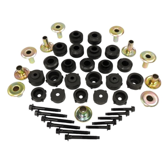 KarParts360 For Jeep Wrangler 1997-2006 Body Mount Master Kit Driver And Passenger Side | Front & Rear | Upper & Lower | True Jeep (TJ) | Unpainted | Metal/Rubber | With Grille Mount Bushings/Retaine