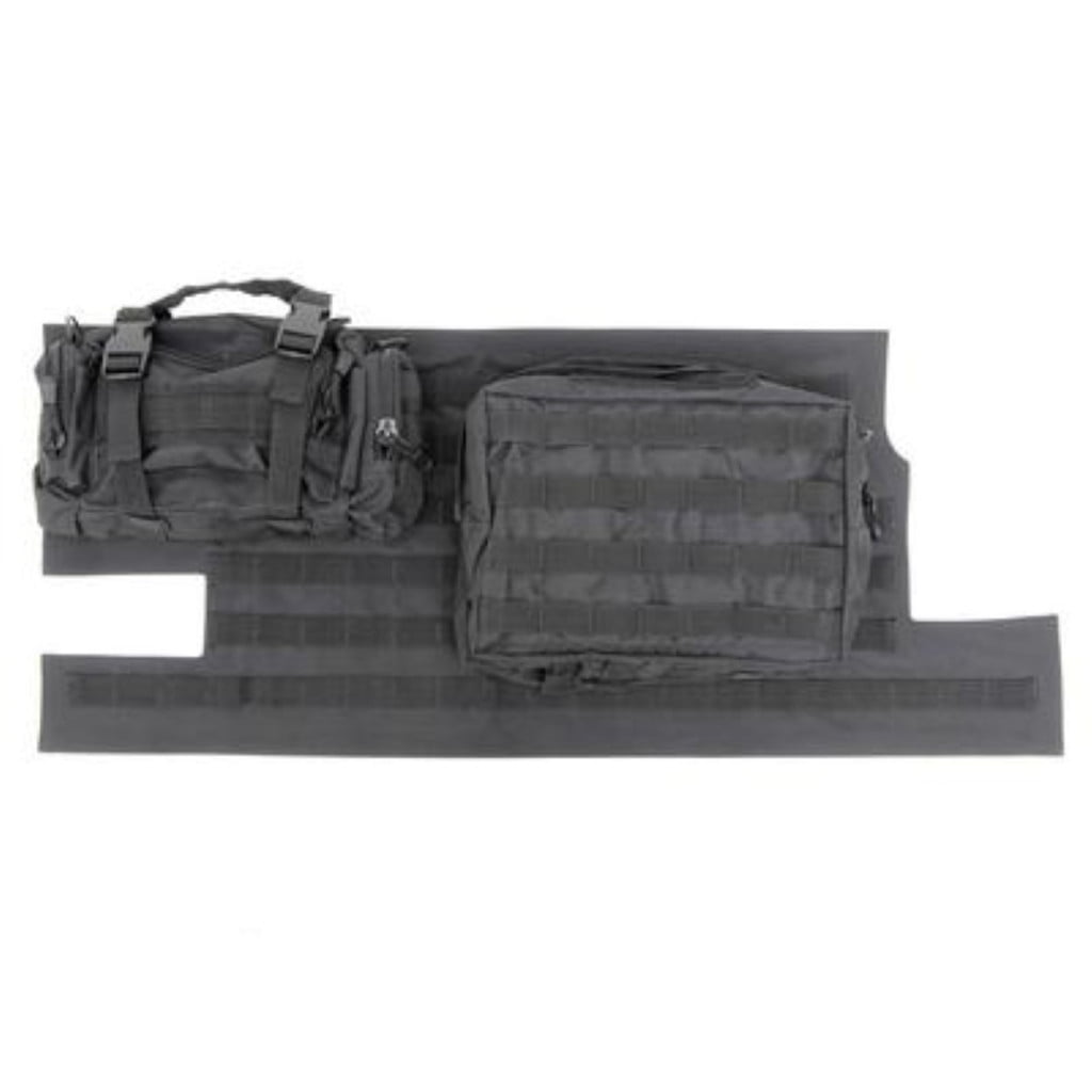 KarParts360 For Jeep Wrangler 1997-2006 Gear Tailgate Cover | Black Denim | 600 Denier Polyester With PVC Liner | 2 Large Storage Pouches | Interchangeable With Pals/Molle Pouches | TJ/LJ
