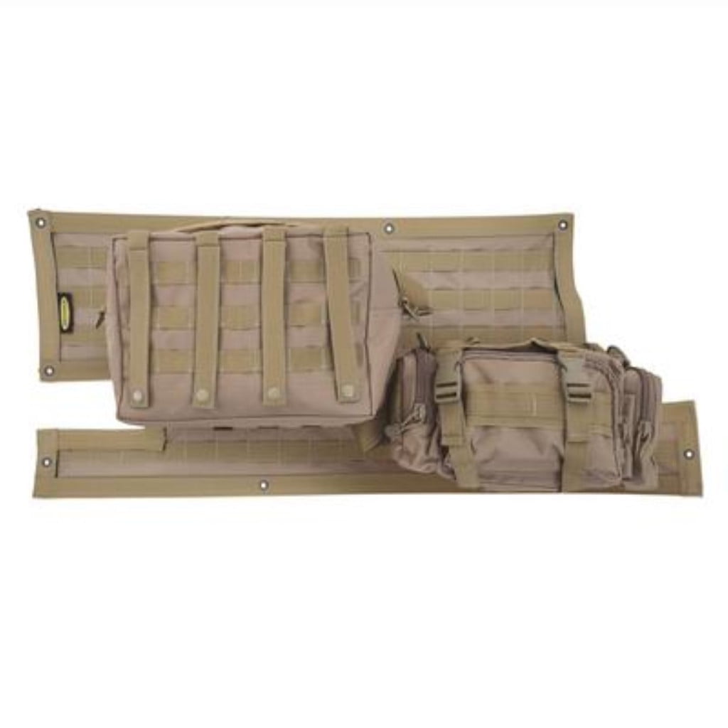KarParts360 For Jeep Wrangler 1997-2006 Gear Tailgate Cover | Coyote Tan | 600 Denier Polyester With PVC Liner | 2 Large Storage Pouches | Interchangeable With Pals/Molle Pouches | TJ/LJ