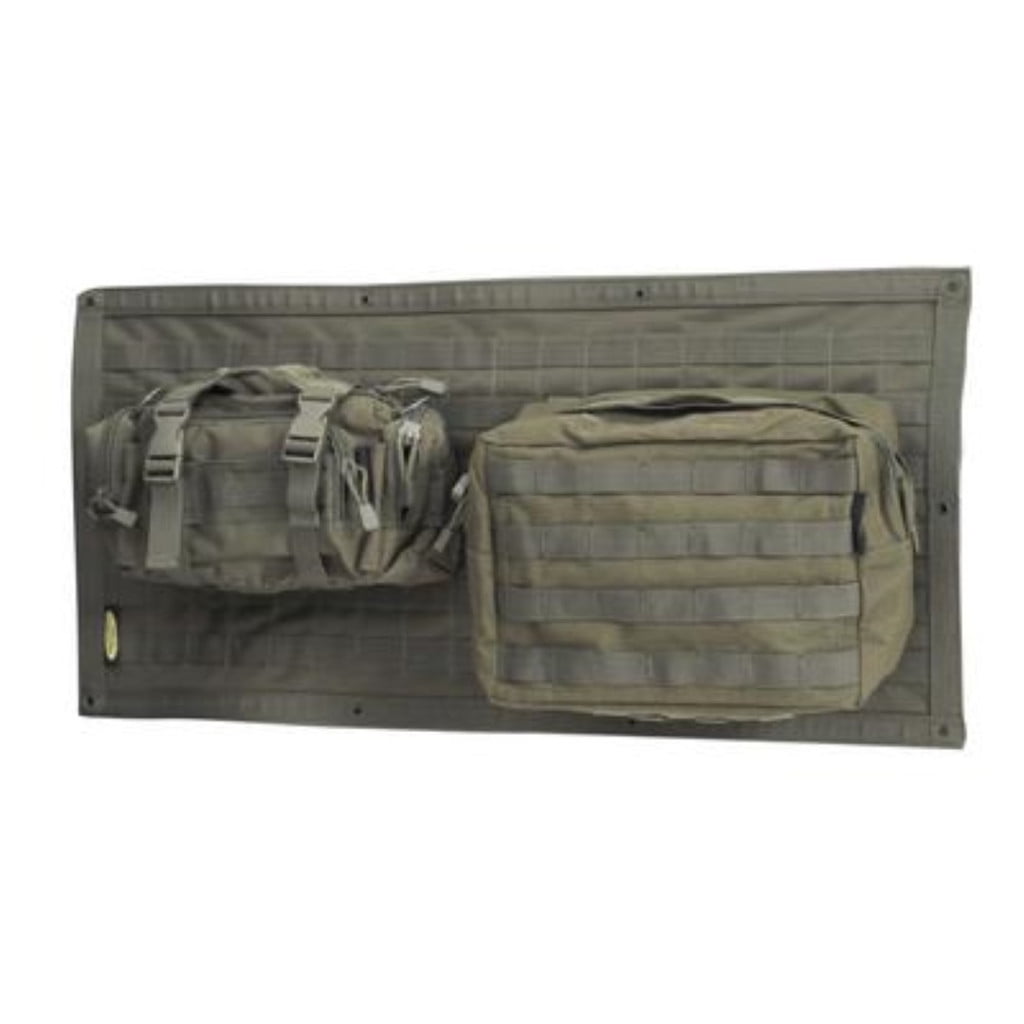 KarParts360 For Jeep Wrangler JK 2007-2018 Gear Tailgate Cover | Olive Drab Green | 600 Denier Polyester With PVC Liner | 2 Large Storage Pouches | Interchangeable With Pals/Molle Pouches