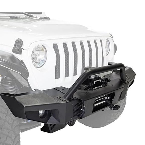 KarParts360 For Jeep Wrangler (JL) 2018 19 20 21 2022 Atlas Bumper | Front | Black | 2-Door/4-Door | Two 3/4 Inches D-Ring Mounts And Two Cutouts For Fog-Lights