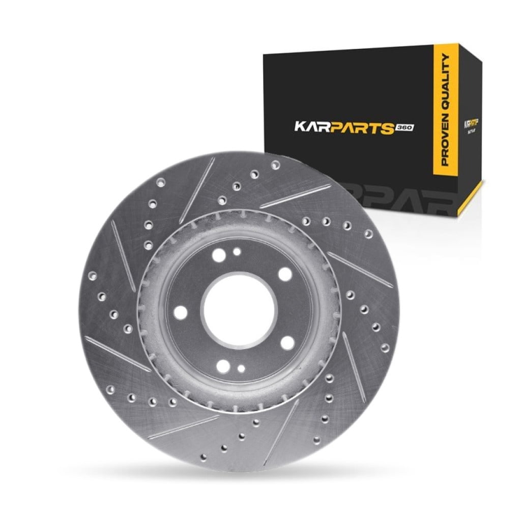 KarParts360 For Kia Niro EV 2019 2020 2021 2022 Disc Brake Rotor Front, Passenger Side | Cast Iron | Vented | Silver Finish | Drilled And Slotted | 69 Millimeters/2.72 Inches Center Hole Diameter