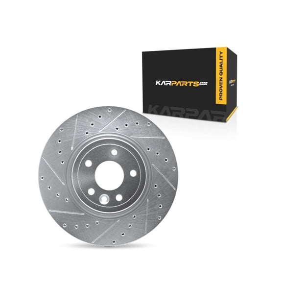 KarParts360 For Land Rover Range Rover Velar 2018 2019 2020 Brake Rotor Set Front, Driver Side | Cast Iron | Silver Finish | Vented | Drilled & Slotted Style