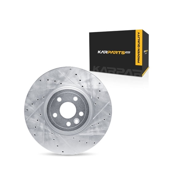 KarParts360 For Land Rover Range Rover Velar 2018 2019 2020 Brake Rotor Set Front, Passenger Side | Cast Iron | Silver Finish | Vented | Drilled & Slotted Style