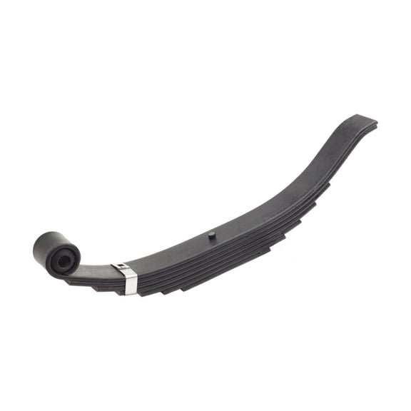 KarParts360 Leaf Spring | Steel | Black Bushing Color | Up Turned Eye End 1 Attachment Type | Flat End 2 Attachment Type | Standard Suspension Grade Type | Black Color