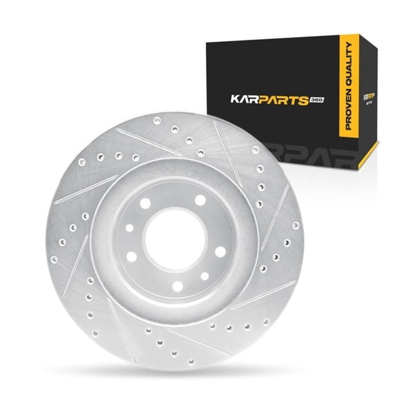 KarParts360 For Mazda RX-7 1993 1994 1995 Disc Brake Rotor Front, Driver Side | Cast Iron | Vented | Silver Finish | Drilled And Slotted Style | 72 Millimeters/2.83 Inches Center Hole Diameter