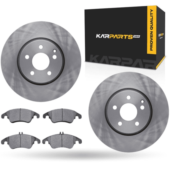 KarParts360 For Mercedes-Benz SLC180/SLC300 2017 2018 2019 2020 Brake Set | Front | Cast Iron Rotor | Vented | Plain Rotor Style | 114.3 Millimeters / 4.50 Inches Bolt Circle | 5 Lugs