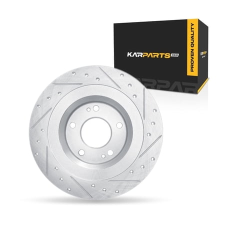 KarParts360 For Mitsubishi ASX 2013 2014 2015 Disc Brake Rotor Rear, Driver Side | Cast Iron | Solid | Silver Finish | Drilled And Slotted Style | 8.4 Millimeters/0.33 Inches Discard Thickness