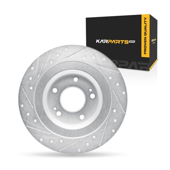 KarParts360 For Mitsubishi RVR 2013 2014 2015 2016 Disc Brake Rotor Rear, Passenger Side | Cast Iron | Solid | Silver Finish | Drilled And Slotted Style | 8.4 Millimeters/0.33 Inches Discard Thicknes