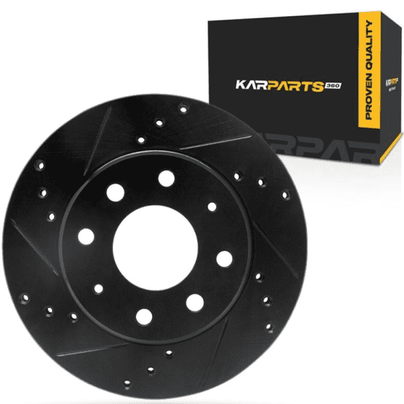 KarParts360 For Mitsubishi Space Star 2003 2004 Brake Rotor Front, Driver Side | Cast Iron | Vented | Black Finish | Drilled And Slotted Style | 69 Millimeters/2.72 Inches Center Hole Diameter