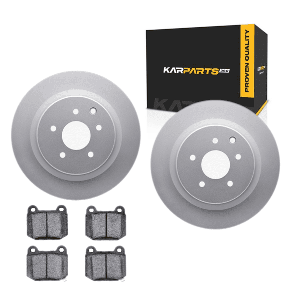 KarParts360 For Nissan 350Z 2003 04 05 06 07 2008 Rotors And Brake Pads Rear | Cast Iron | Vented | Ceramic Pads | Performance/Racing Driving Style | Plain Rotor Style | 5 Lugs