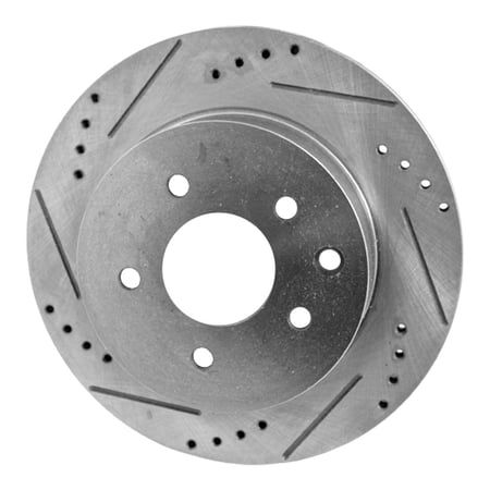 KarParts360 For Nissan 350Z 2003 2004 2005 Brake Disc Driver OR Passenger Side Single Piece Rear | Cross-Drilled & Slotted | Natural | Solid Disc | 5 Lugs | 11.49 Inches Disc Diameter | 31349, 900540
