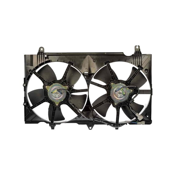 KarParts360 For Nissan 350Z 2007 2008 2009 Radiator Fan | Plastic Material | Brushed Motor Type | Black Shroud | 2 Male Connector | Replacement For 21481EV00A, 21481EV02A