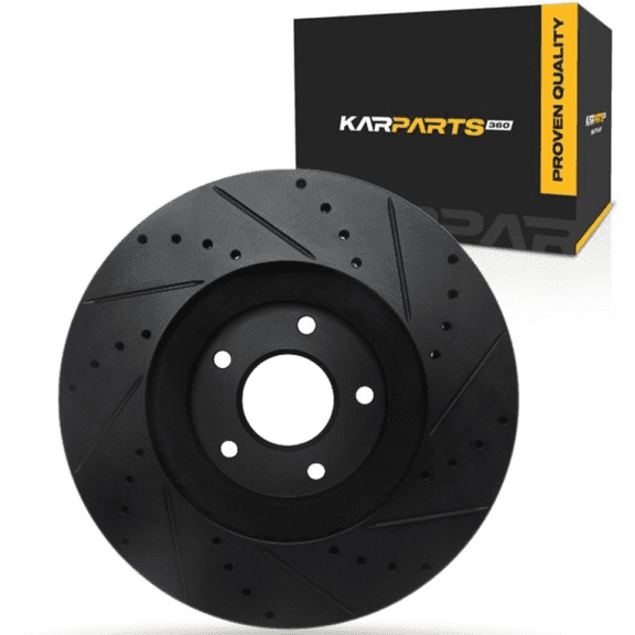 KarParts360 For Nissan Maxima 2004 2005 Brake Rotor Front, Driver Side | Cast Iron | Vented | Black Finish | Drilled And Slotted Style | 68 Millimeters/2.68 Inches Center Hole Diameter