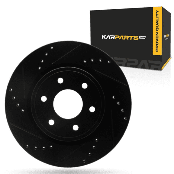 KarParts360 For Nissan Xterra 2005-2015 Brake Rotor Front, Driver Side | Cast Iron | Vented | Black Finish | Drilled And Slotted Style | 68 Millimeters/2.68 Inches Center Hole Diameter