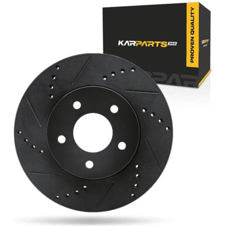 KarParts360 For Pontiac Torrent 2006 Brake Rotor Front, Driver Side | Cast Iron | Vented | Black Finish | Drilled And Slotted Style | 24.5 Millimeters/0.96 Inches Discard Thickness
