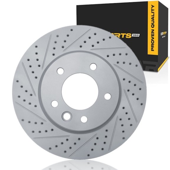 KarParts360 For Porsche Cayenne 2008 2009 2010 Brake Rotor Front, Driver Side | Coated Rotor | Drilled And Slotted | 2/5 Noise Level | 3/5 Stopping Power