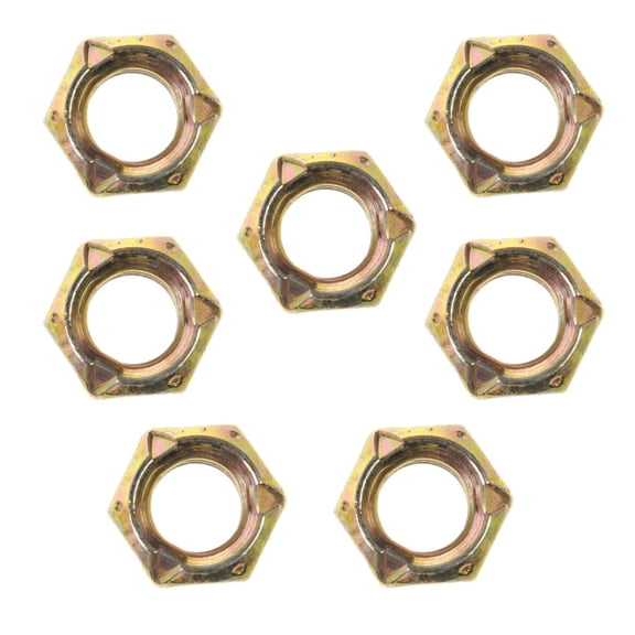 KarParts360 Prevailing Torque Lock Nuts | Steel | Yellow Zinc Finish | Coarse Thread | Clockwise Thread Direction | 3/8-16 Inches Callout Size | 3/8-16 Head Tool Size | 3/8 Inside Diameter | 7 Pieces