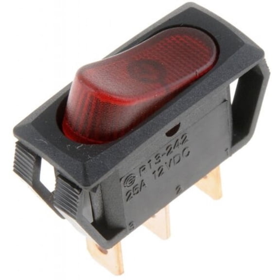 KarParts360 Rocker Switch | Plastic Housing | Black Color/Finish | 25A Amperage Rating | Non-Illuminated | Single Pole Type | Red Switch Color/Finish