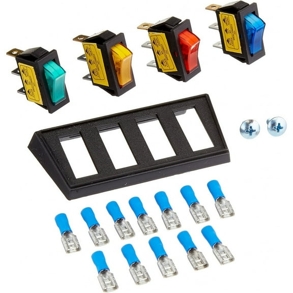 KarParts360 Rocker Switch | Plastic Housing | Red, Blue, Amber, Green Switch | 10 A Amperage | Black | Single Pole Type | Plastic Switch Material