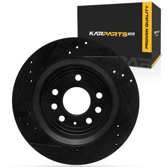 KarParts360 For Saab 9-3 2003-2011 Brake Rotor Rear, Passenger Side | Cast Iron | Vented | Black Finish | Drilled And Slotted Style | 18 Millimeters/0.71 Inches Discard Thickness
