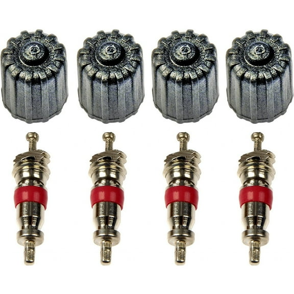 KarParts360 Tire Pressure Monitoring System Service Set | Made Of Anodized Aluminum | With 4 Valve Cores | With 4 Caps | Excluded Pressure Gauge